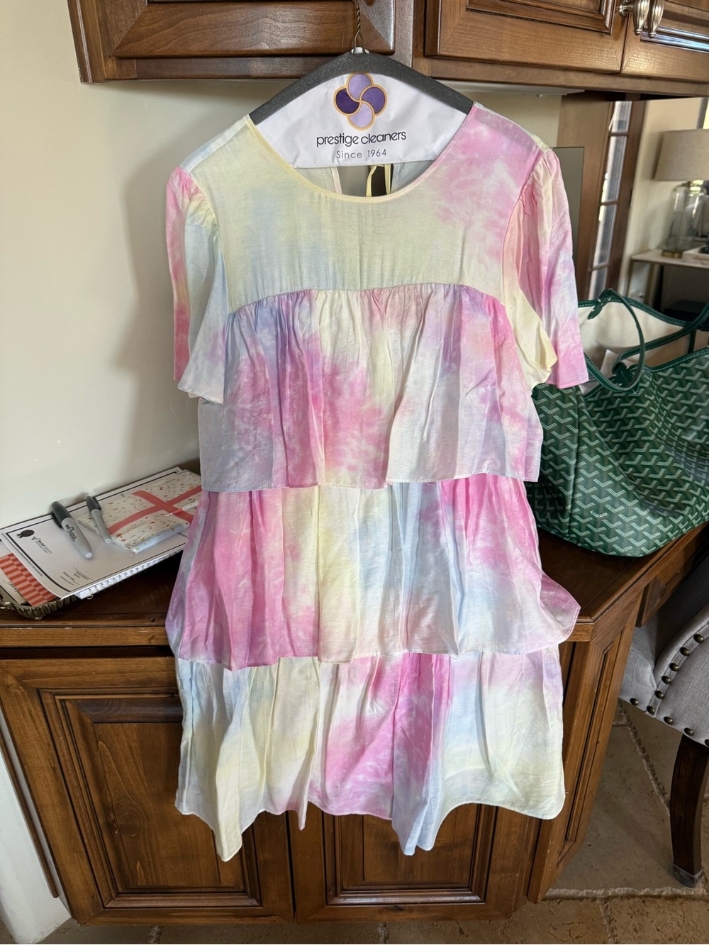 English factory Tiered Tie-Dye Dress - Pastel Pink & Yellow